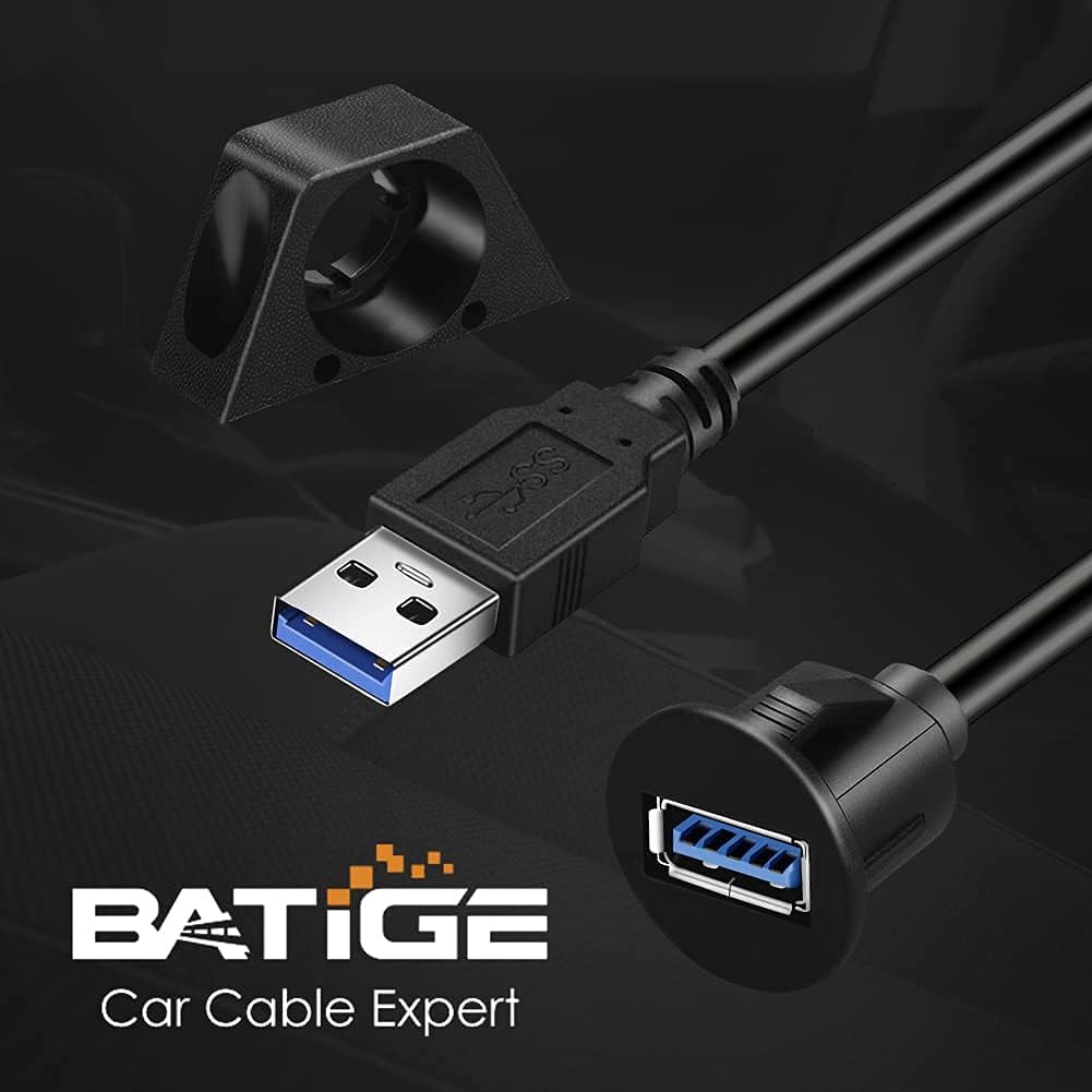 Small USB 3.0 Male to Female AUX Flush Panel Mount Extension Cable for Car Truck Boat Motorcycle Dashboard