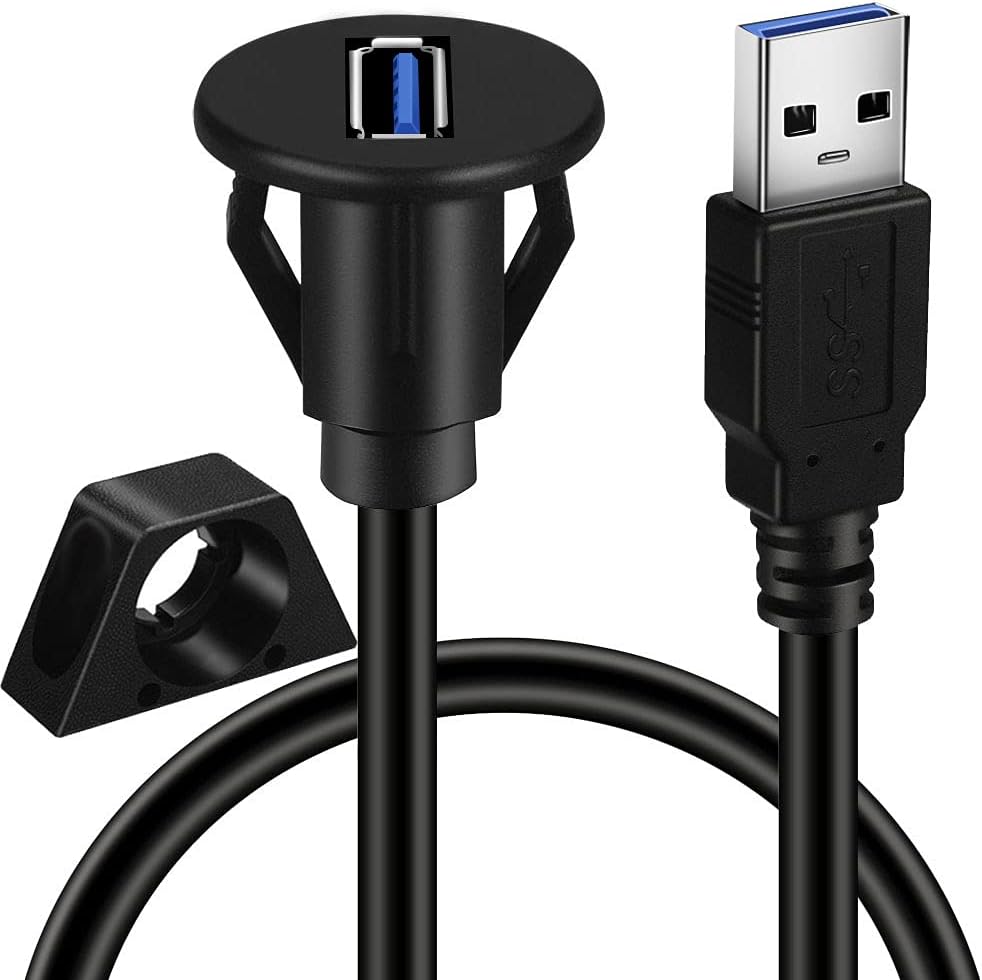 Small USB 3.0 Male to Female AUX Flush Panel Mount Extension Cable for Car Truck Boat Motorcycle Dashboard