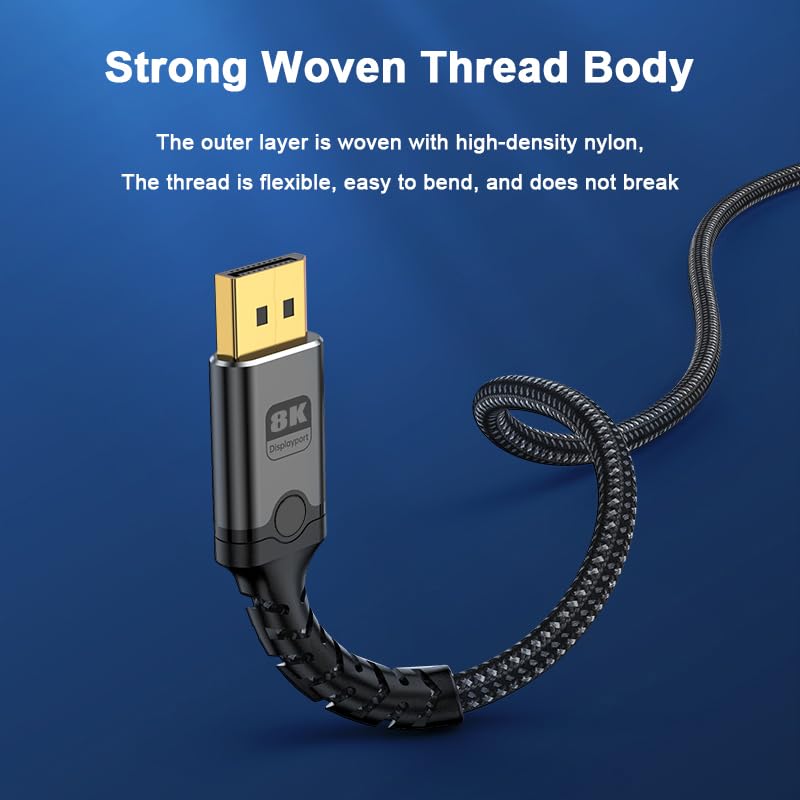 8K Mini DisplayPort to DisplayPort Cable, 6.6FT 8K@60Hz Bi-Directional 32.4Gbps Mini DP to DP 1.2 Cable, HD [Thunderbolt 2 Compatible] Aluminum Shell, Gold-Plated Braided for MacBook, PC
