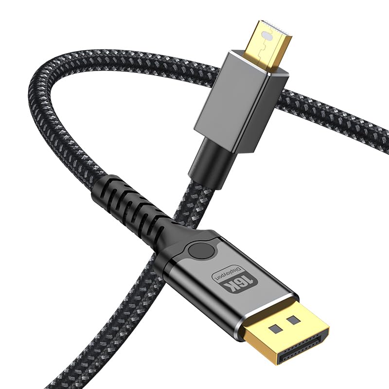 8K Mini DisplayPort to DisplayPort Cable, 6.6FT 8K@60Hz Bi-Directional 32.4Gbps Mini DP to DP 1.2 Cable, HD [Thunderbolt 2 Compatible] Aluminum Shell, Gold-Plated Braided for MacBook, PC
