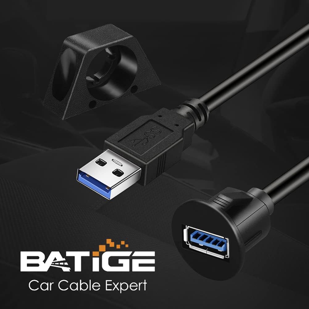 Small USB 3.0 Male to Female AUX Flush Panel Mount Extension Cable for Car Truck Boat Motorcycle Dashboard