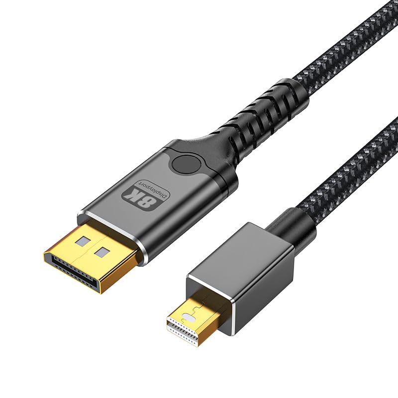 8K Mini DisplayPort to DisplayPort Cable, 6.6FT 8K@60Hz Bi-Directional 32.4Gbps Mini DP to DP 1.2 Cable, HD [Thunderbolt 2 Compatible] Aluminum Shell, Gold-Plated Braided for MacBook, PC