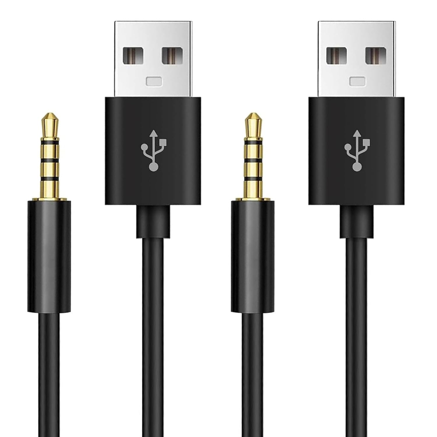 iPod Shuffle Charger Cable, 3.5mm Audio Jack to USB Sync & Charge Lead (2 Pack) - Compatible with iPod Shuffle 3/4/5/6/7 Gen, MP3 Player - White