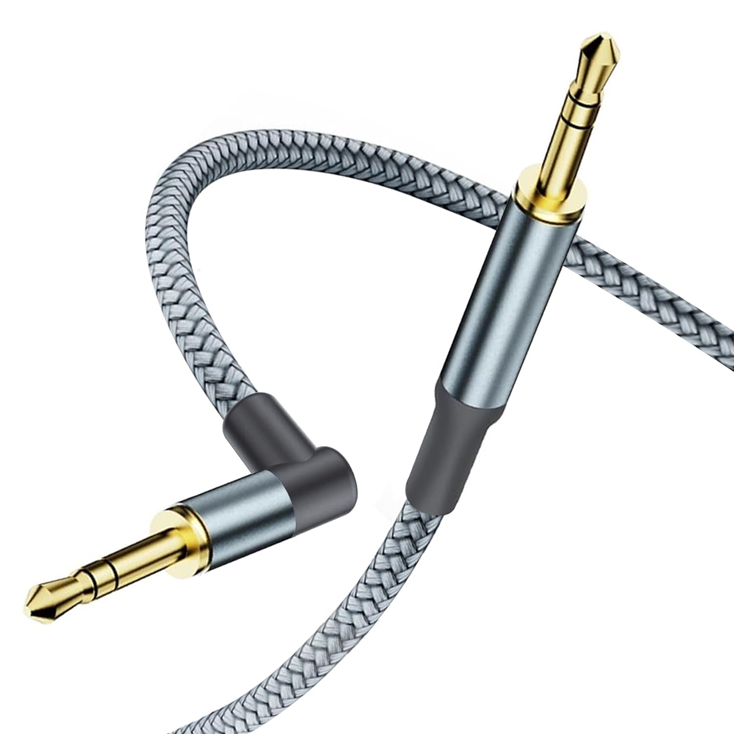 3.5mm to 3.5mm Aux Cable,1.2M Audio Aux Jack Adapter 90 Degree Nylon Braided Male to Male Auxiliary Cord Hi-Fi Lead Stereo Headphone Mini TRS Compatible with Car,Speaker,iPod iPad,Sony,Echo Dot,Beats