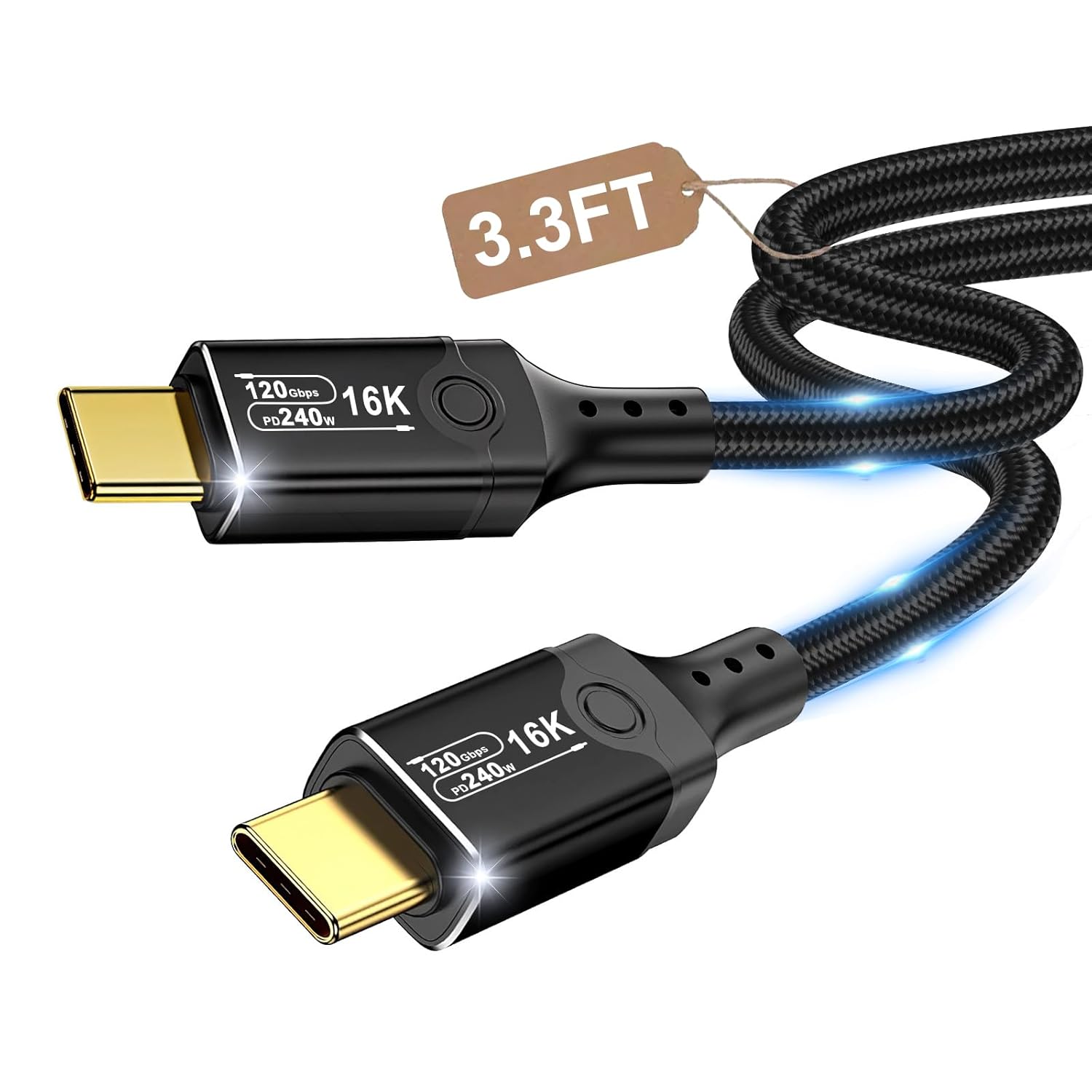 Herfair 120Gbps Thunderbolt 5 USB5 Cable 6.6FT 240W Fast Charging & 16K Video Display USB C Male to Male USB4 2gen Cord for MacBook Pro, iPad Pro, iPhone 17/16, SSD, Hub, eGPU, Dock, More