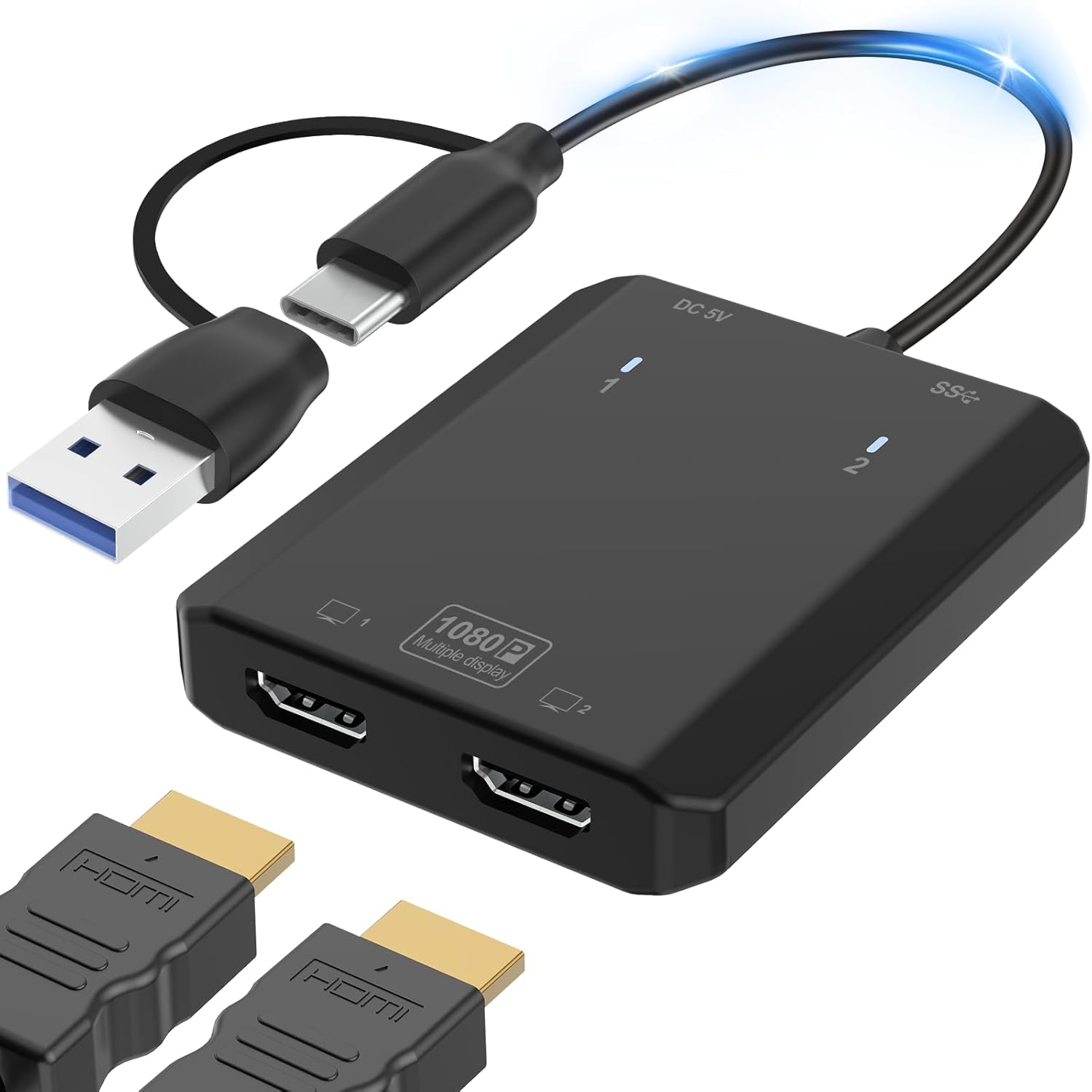 Herfair USB to HDMI Adapter [1080P Full HD, Built-in Driver] HDMI Adapter for Laptop to Monitor USB 3.0 to TV Screen Converter for MacOS/Windows 11/10/8.1/8/7 Computers Desktops PC MacBook