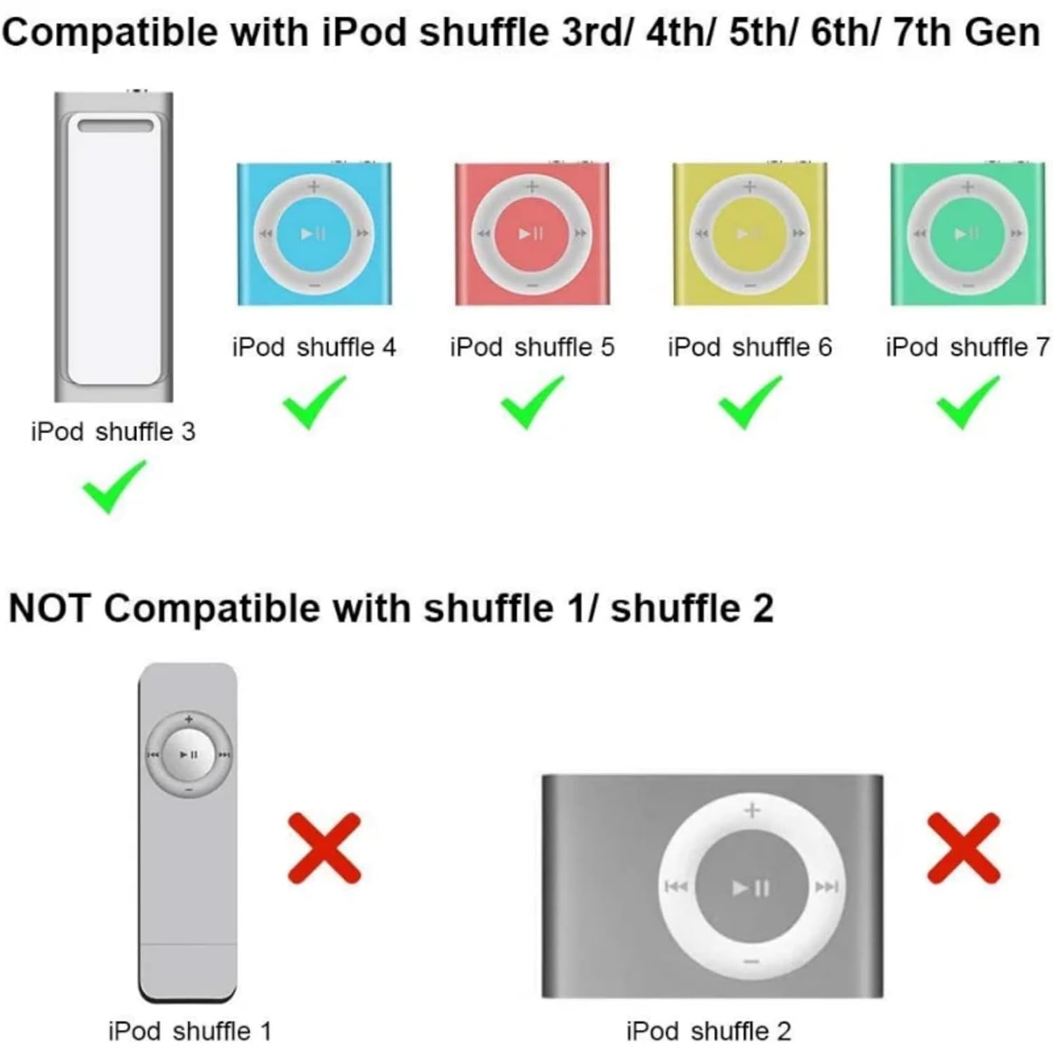 iPod Shuffle Charger Cable, 3.5mm Audio Jack to USB Sync & Charge Lead (2 Pack) - Compatible with iPod Shuffle 3/4/5/6/7 Gen, MP3 Player - White