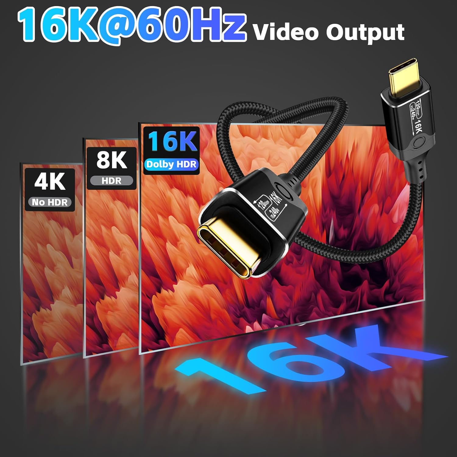 Herfair 120Gbps Thunderbolt 5 USB5 Cable 6.6FT 240W Fast Charging & 16K Video Display USB C Male to Male USB4 2gen Cord for MacBook Pro, iPad Pro, iPhone 17/16, SSD, Hub, eGPU, Dock, More