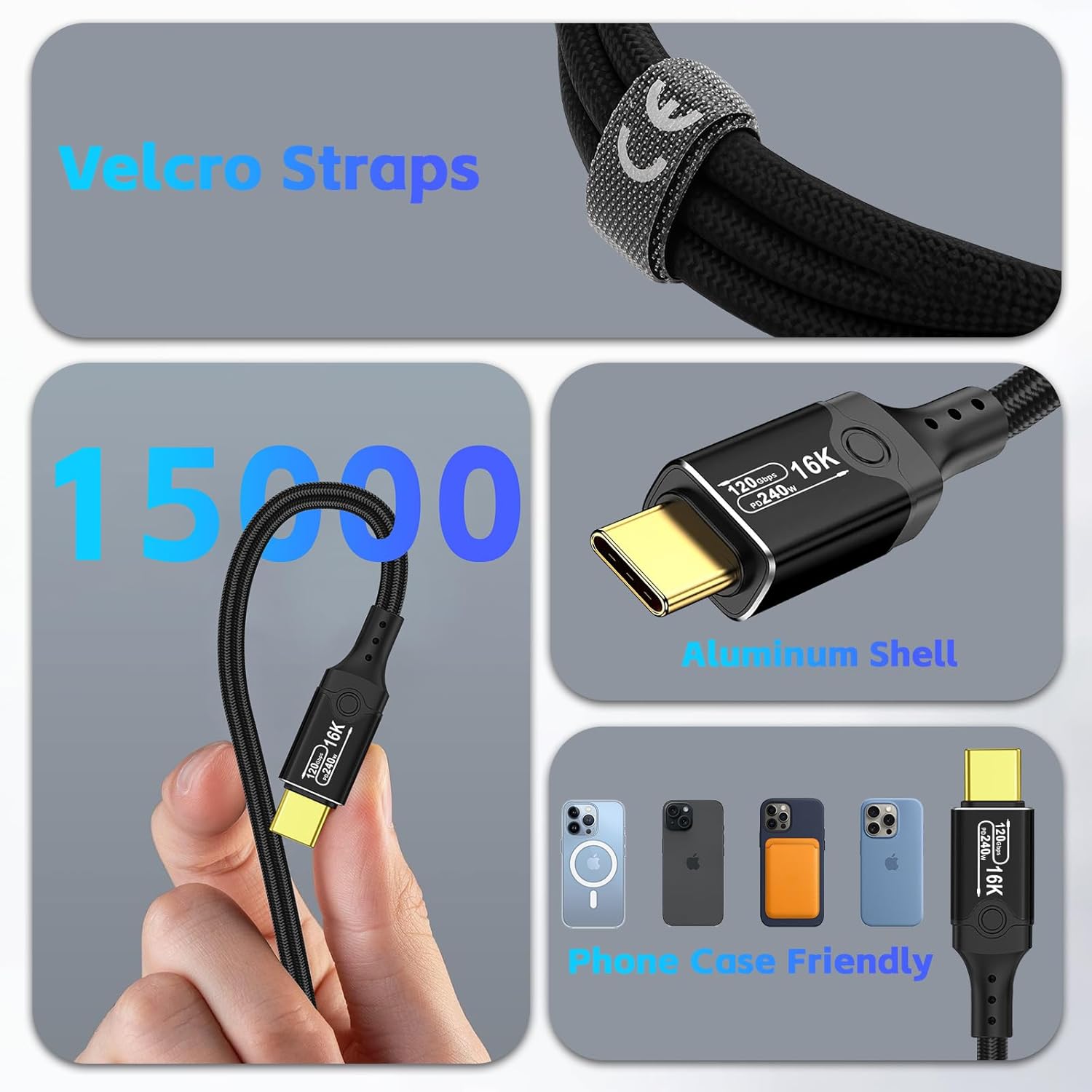 Herfair 120Gbps Thunderbolt 5 USB5 Cable 6.6FT 240W Fast Charging & 16K Video Display USB C Male to Male USB4 2gen Cord for MacBook Pro, iPad Pro, iPhone 17/16, SSD, Hub, eGPU, Dock, More