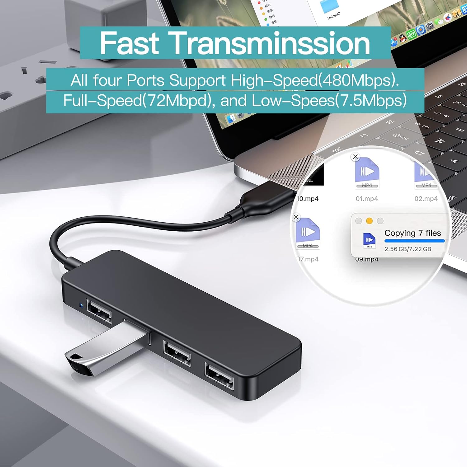 USB C Hub, 7 in 1 USB Splitter Multiport Adapter, Usb Hub For Laptop,MacBook,PS5/PS4, Switch, Printer, USB Fan, Flash Drive (A+C 7 in 1)
