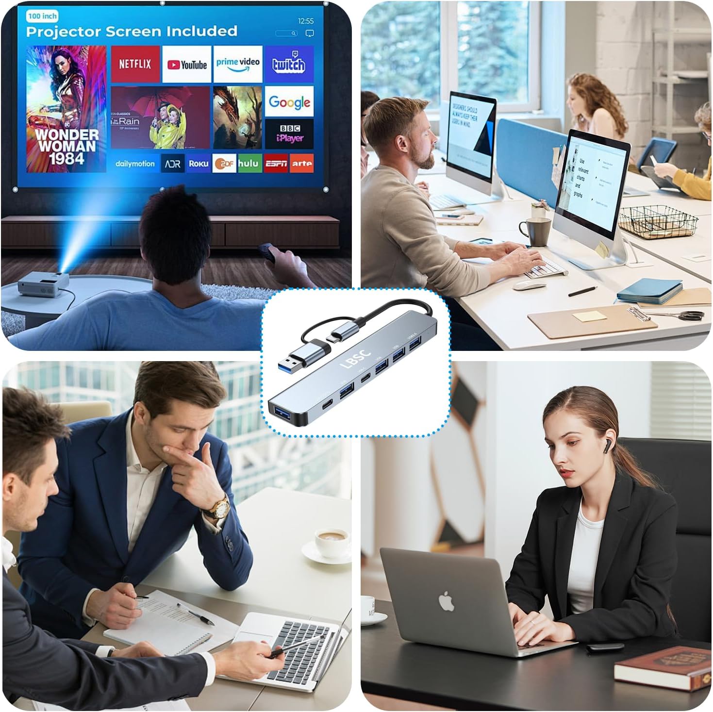 USB C Hub, 7 in 1 USB Splitter Multiport Adapter, Usb Hub For Laptop,MacBook,PS5/PS4, Switch, Printer, USB Fan, Flash Drive (A+C 7 in 1)