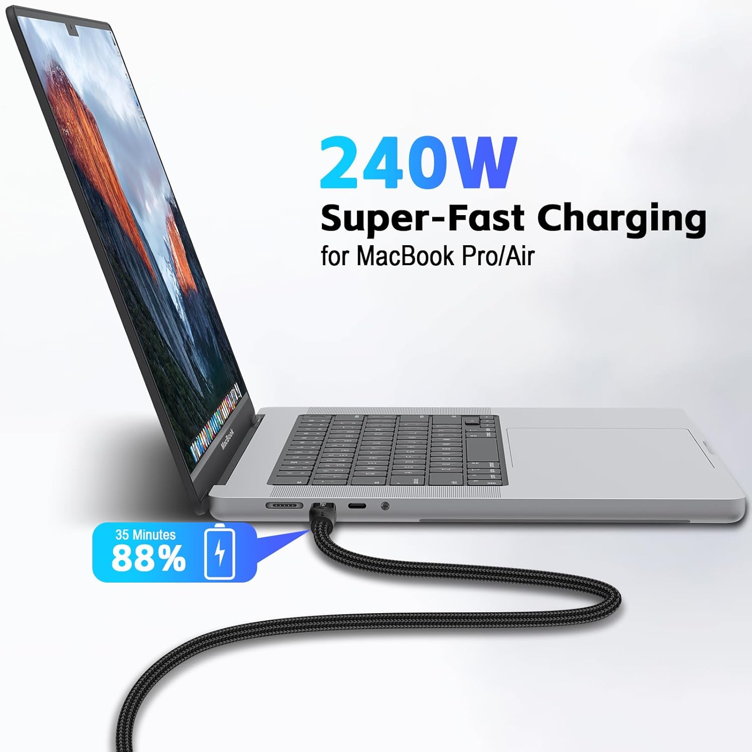 Herfair 120Gbps Thunderbolt 5 USB5 Cable 6.6FT 240W Fast Charging & 16K Video Display USB C Male to Male USB4 2gen Cord for MacBook Pro, iPad Pro, iPhone 17/16, SSD, Hub, eGPU, Dock, More