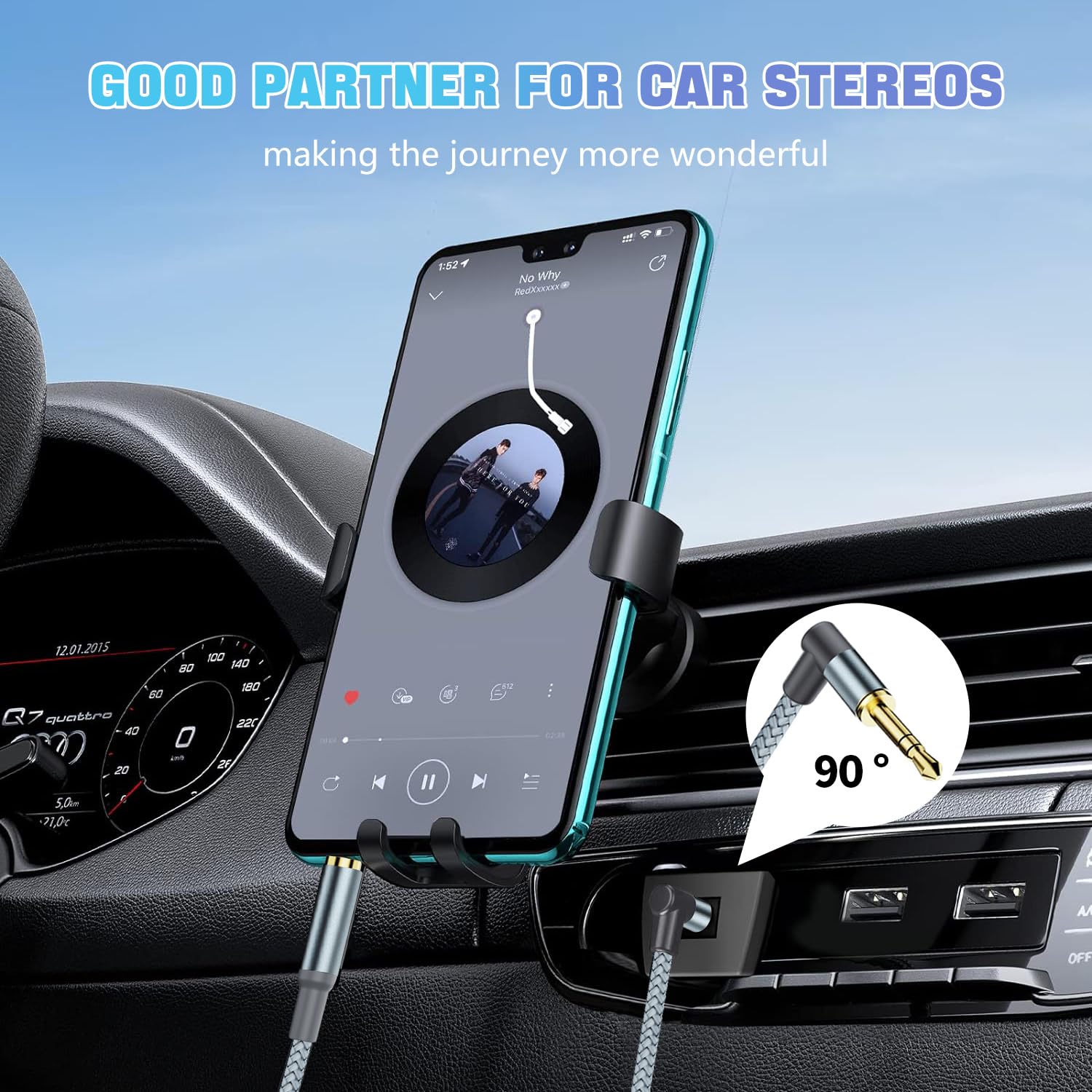 3.5mm to 3.5mm Aux Cable,1.2M Audio Aux Jack Adapter 90 Degree Nylon Braided Male to Male Auxiliary Cord Hi-Fi Lead Stereo Headphone Mini TRS Compatible with Car,Speaker,iPod iPad,Sony,Echo Dot,Beats