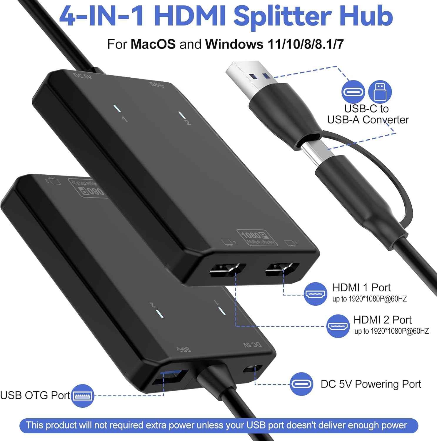 Herfair USB to HDMI Adapter [1080P Full HD, Built-in Driver] HDMI Adapter for Laptop to Monitor USB 3.0 to TV Screen Converter for MacOS/Windows 11/10/8.1/8/7 Computers Desktops PC MacBook