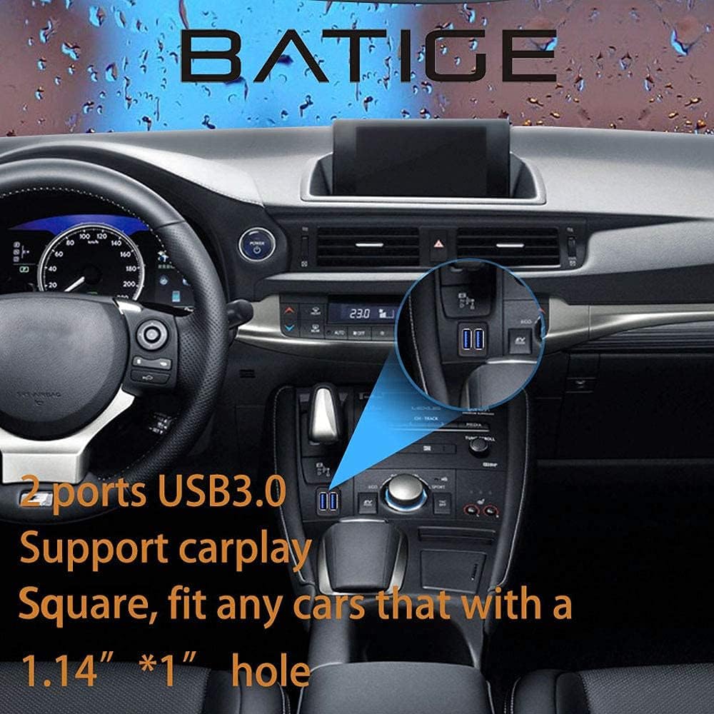 Dual Ports Square USB 3.0 Panel Flush Mount Extension Cable with Buckle for Car Truck Boat Motorcycle Dashboard 1ft