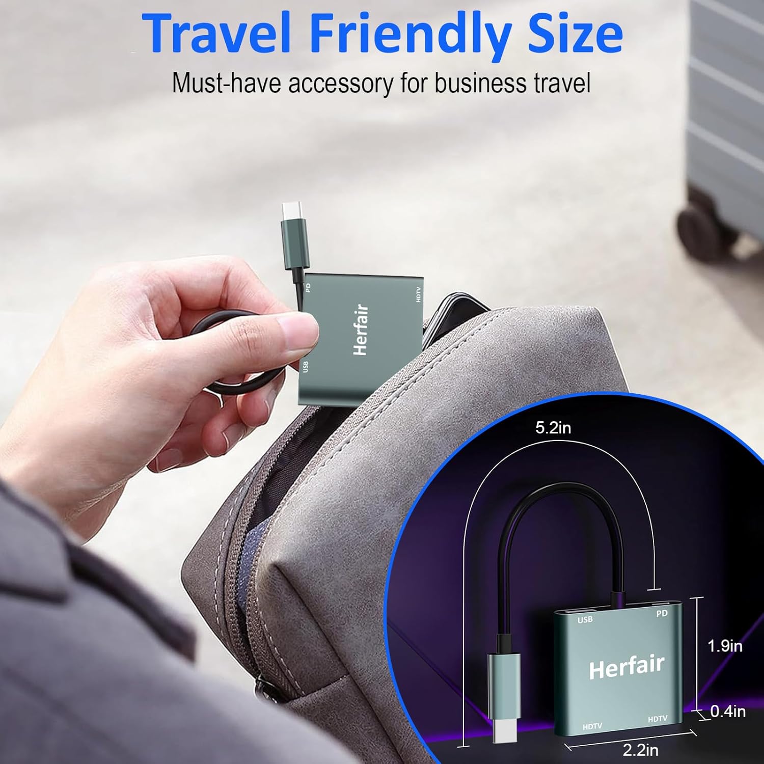 Herfair HDMI Splitter for Dual Monitors Extended Display 1 in 2 Out 4K USB C to 2 HDMI Adapter Extender for MacBook Laptop Support All Mode for Windows & Mirror Mode for MacOS