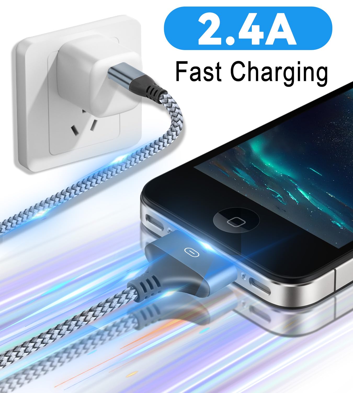 Herfair USB to 30 Pin Charger Cable Nylon Braided USB Charging Cord Compatible with i-Phone 4/4s/3G/3GS, iPad 1 2 3, iPod Touch 4 3 2 1, iPod Classic 3 2 1 (3FT)