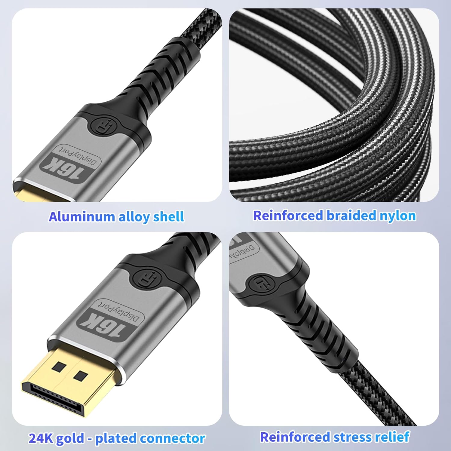 MaxRenard 8K DisplayPort Cable 1.4 (VESA Certified, 8K@60Hz/4K@144Hz), 32.4Gbps High-Speed Gold-Plated, for Gaming Monitors/Graphics Cards/TVs/PCs/Laptops HDR/FreeSync/G-Sync, Braided（3.3FT