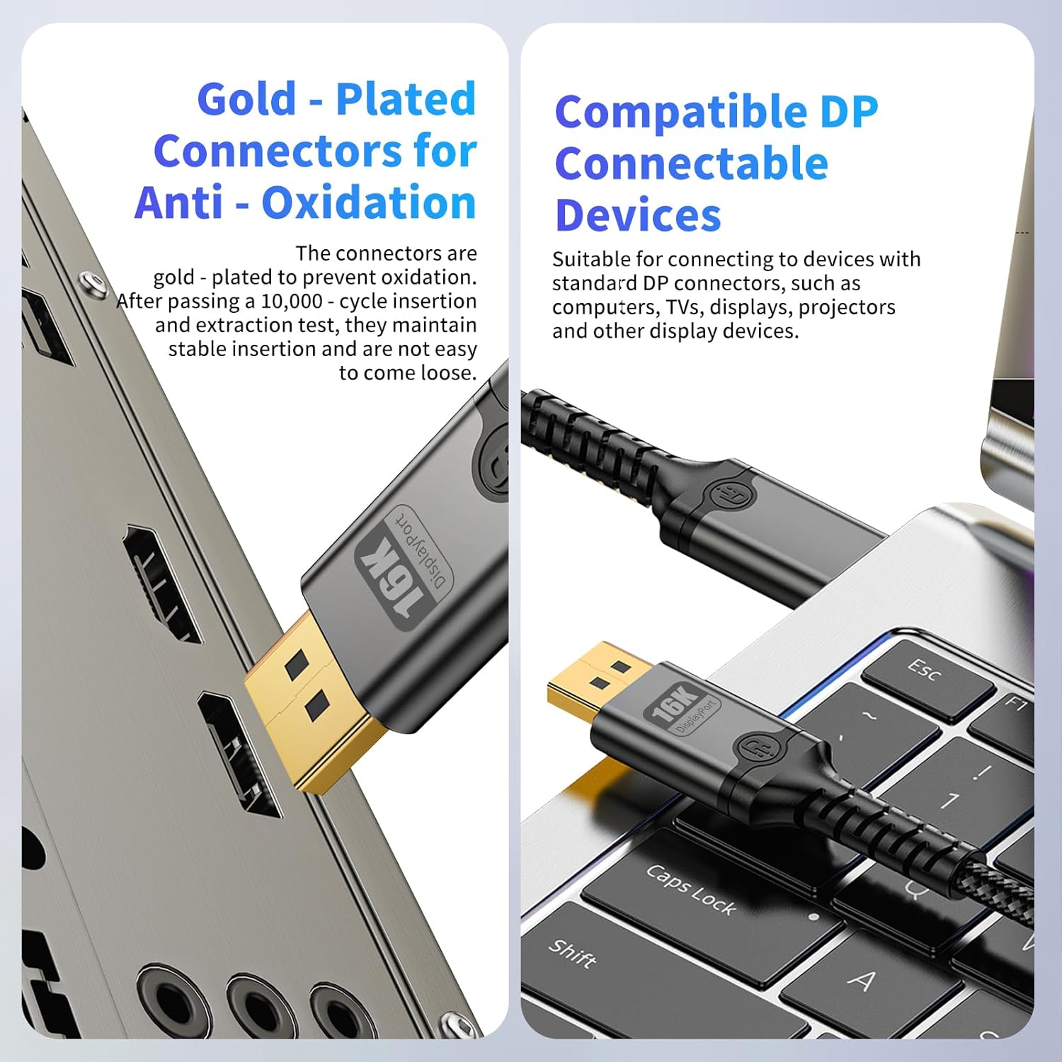 MaxRenard 8K DisplayPort Cable 1.4 (VESA Certified, 8K@60Hz/4K@144Hz), 32.4Gbps High-Speed Gold-Plated, for Gaming Monitors/Graphics Cards/TVs/PCs/Laptops HDR/FreeSync/G-Sync, Braided（3.3FT