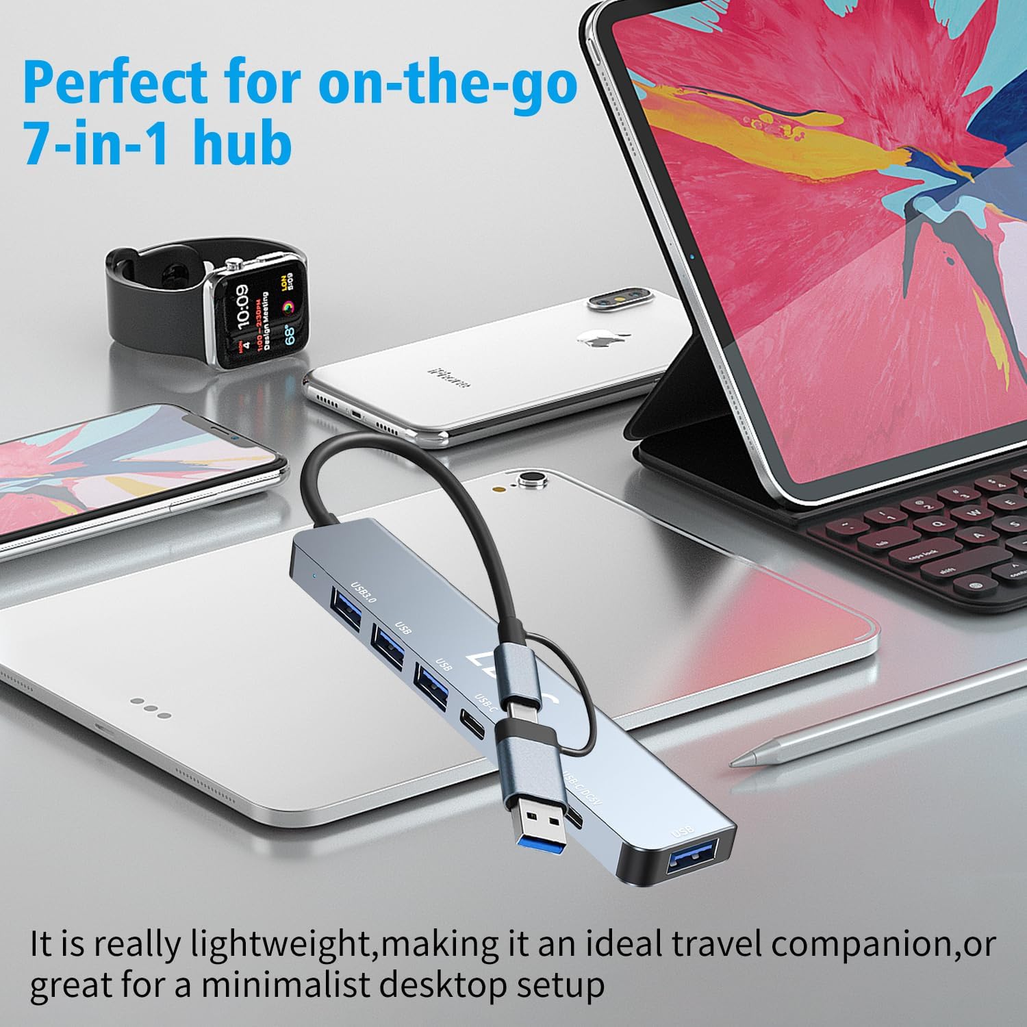 USB C Hub, 7 in 1 USB Splitter Multiport Adapter, Usb Hub For Laptop,MacBook,PS5/PS4, Switch, Printer, USB Fan, Flash Drive (A+C 7 in 1)