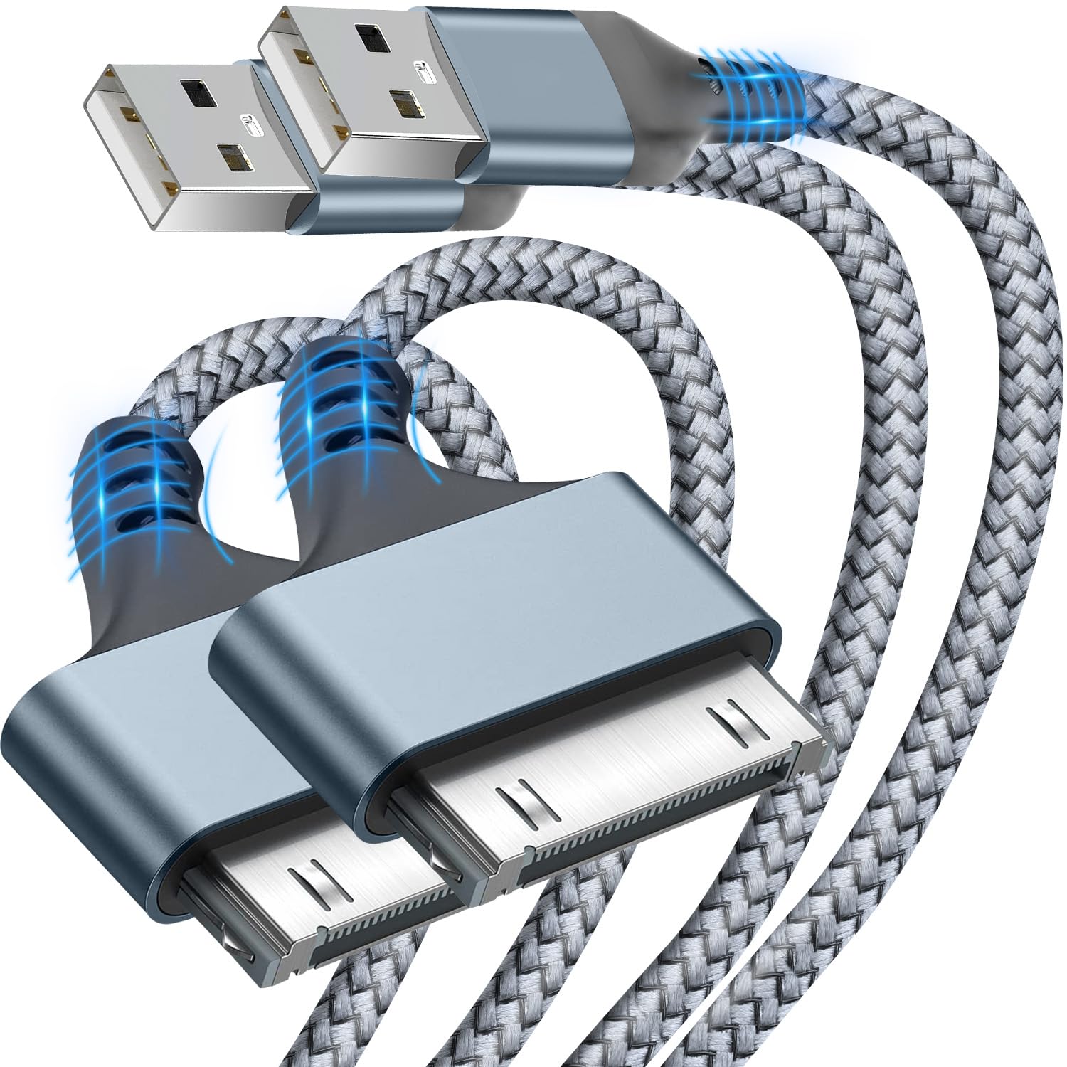 Herfair USB to 30 Pin Charger Cable Nylon Braided USB Charging Cord Compatible with i-Phone 4/4s/3G/3GS, iPad 1 2 3, iPod Touch 4 3 2 1, iPod Classic 3 2 1 (3FT)