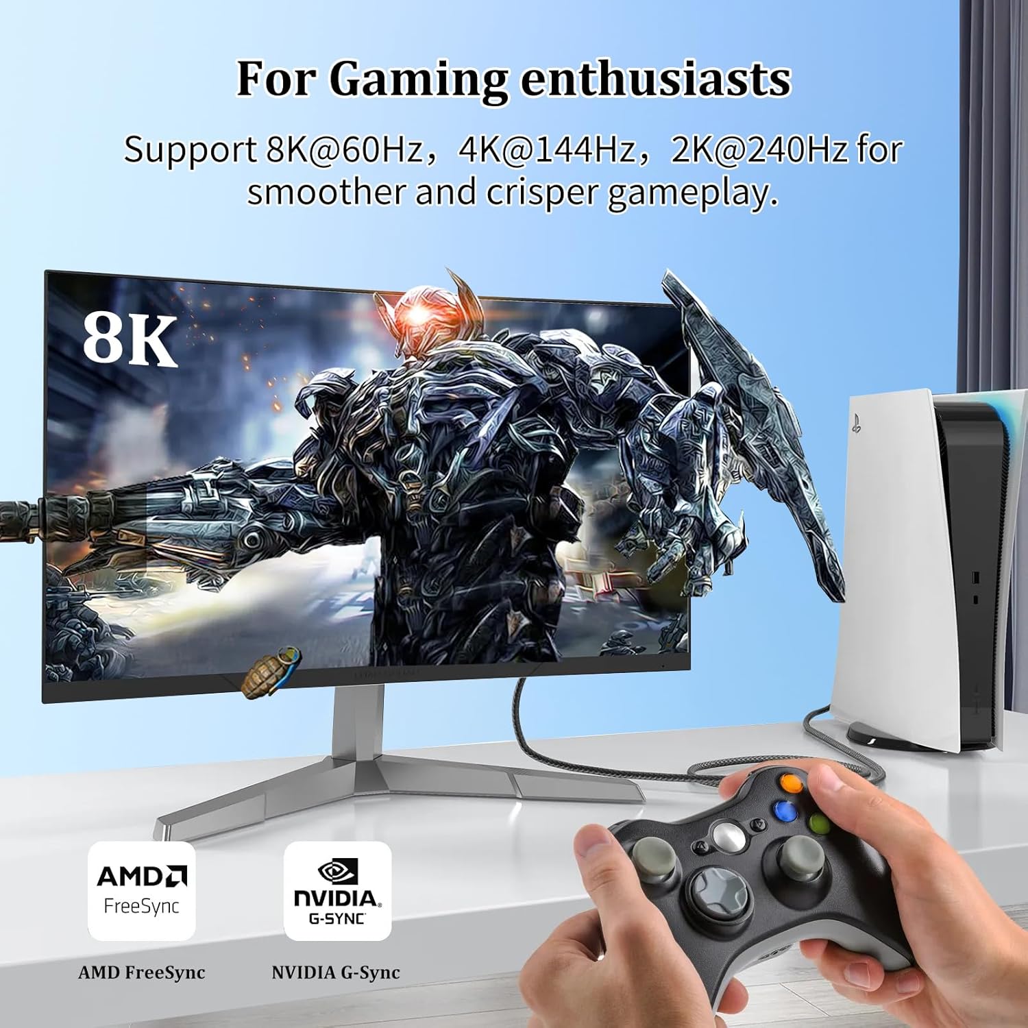 MaxRenard 8K DisplayPort Cable 1.4 (VESA Certified, 8K@60Hz/4K@144Hz), 32.4Gbps High-Speed Gold-Plated, for Gaming Monitors/Graphics Cards/TVs/PCs/Laptops HDR/FreeSync/G-Sync, Braided（3.3FT