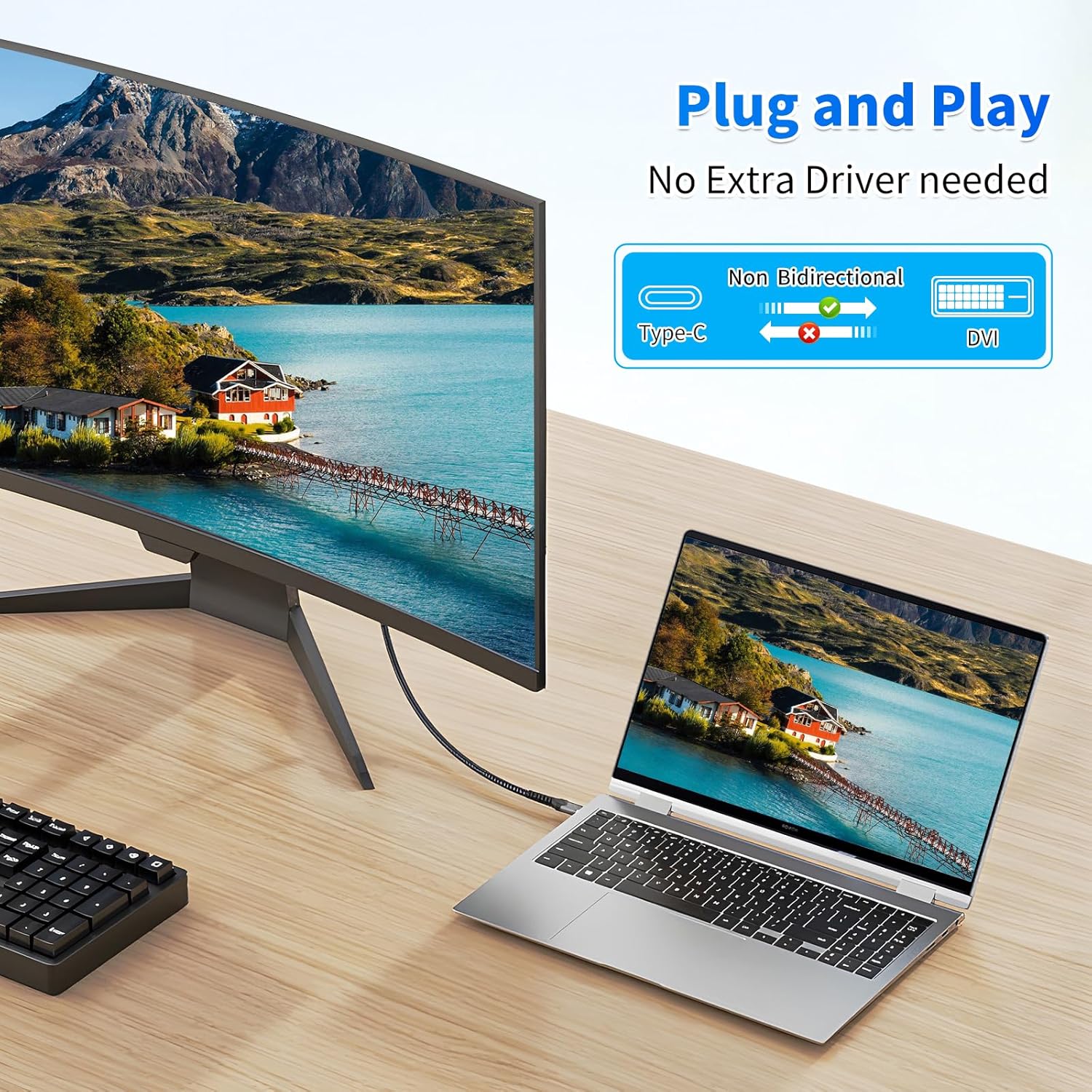 USB C to DVI Adapter 3ft,USB Type-C to DVI Cable [Thunderbolt 3/4] Compatible with MacBook Pro 2023/M2/M3,iPad Pro,iPhone 15,Galaxy S23/S24,XPS 17,Steam Deck