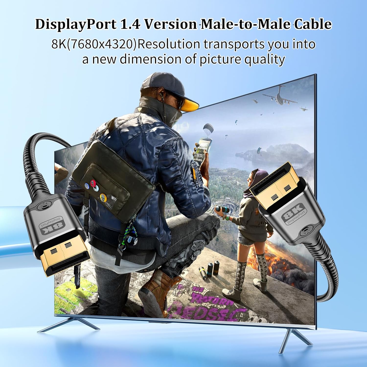 MaxRenard 8K DisplayPort Cable 1.4 (VESA Certified, 8K@60Hz/4K@144Hz), 32.4Gbps High-Speed Gold-Plated, for Gaming Monitors/Graphics Cards/TVs/PCs/Laptops HDR/FreeSync/G-Sync, Braided（3.3FT