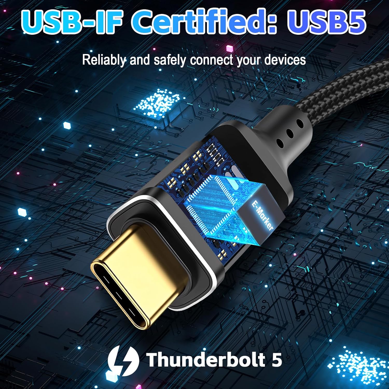 Herfair 120Gbps Thunderbolt 5 USB5 Cable 6.6FT 240W Fast Charging & 16K Video Display USB C Male to Male USB4 2gen Cord for MacBook Pro, iPad Pro, iPhone 17/16, SSD, Hub, eGPU, Dock, More
