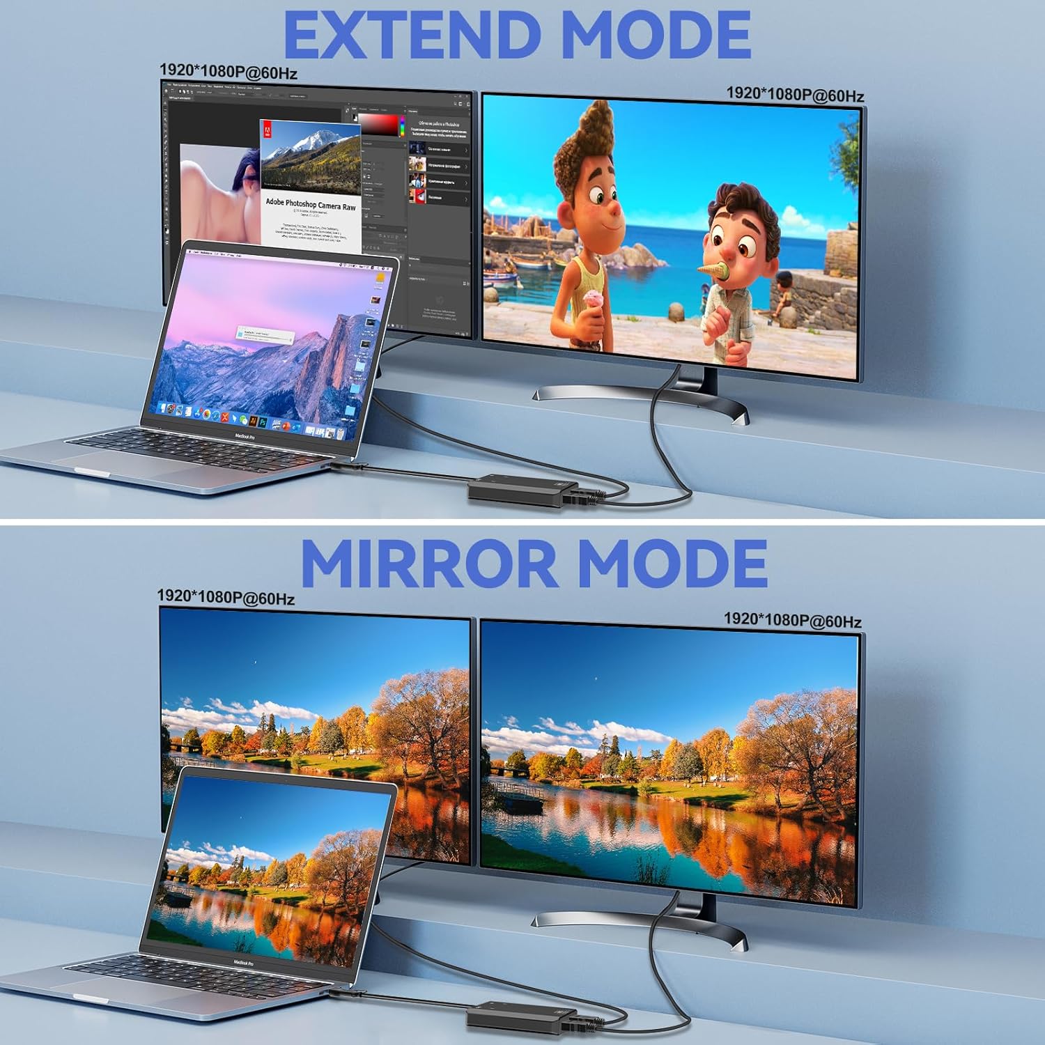 Herfair USB to HDMI Adapter [1080P Full HD, Built-in Driver] HDMI Adapter for Laptop to Monitor USB 3.0 to TV Screen Converter for MacOS/Windows 11/10/8.1/8/7 Computers Desktops PC MacBook